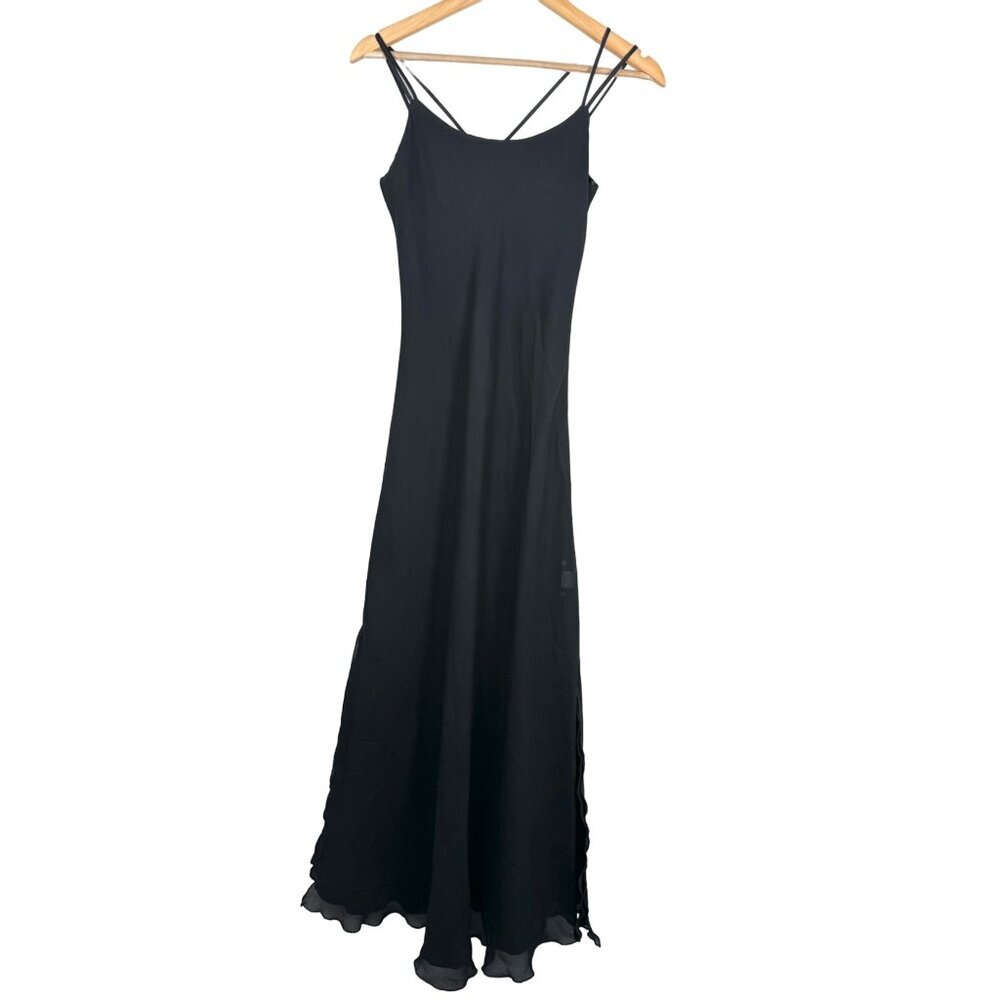 VTG Just Choon Dress‎ Y2K 90s Strappy Scoop Neck Ruffle-Hem Black Sz S